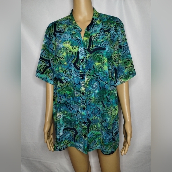 Catherine's plus size 2xwp paisley shirt sleeve button up shirt petite - Picture 1 of 6
